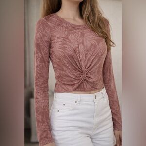 Audrey 3+1 Long Sleeve Twist Front Orange Crop Top